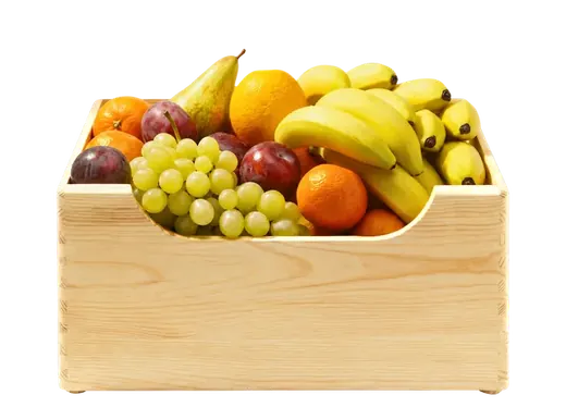 Kiste mit Bananen und Saisonobst